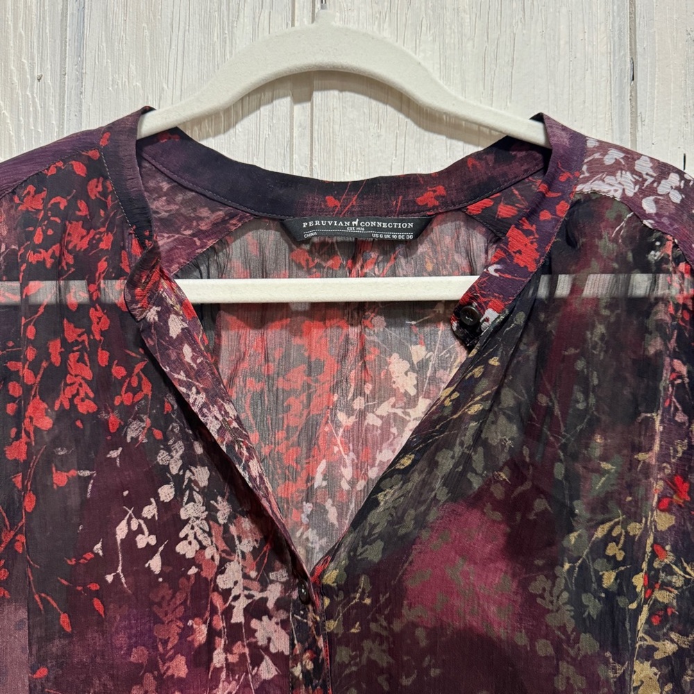 Peruvian Connection Silk Printed Blouse Size 6 - image 5